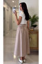 Beige-Ecru Striped Skirt - 261107 - 2