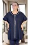Stone Embellished Detail Circular Neck Short Sleeves Loose Fit Viscose Fabric Extra Large Size Blouse Black - 4