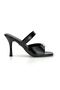 Lunessa Flexible Soft Non-Slip Sole (8 cm) Black Patent Leather Corner Stone Detailed Heeled Slippers - 5