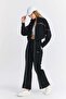 Women's Oyysho Fabric Low Sleeve Casual Crop Zipper Wide Leg Black Tracksuit Set - 7807