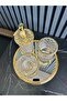 Premium Gold Glass Bathroom Set 4 Pieces with Mirrored Tray Crystal Patterned Liquid Soap Dispenser Toothbrush Holder Soap Dish Luxury Bathroom Accessory - 4