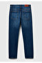 Men's dark blue cotton blend slim fit denim pants with logo label back and pockets - 2