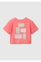Girl's coral front and back print detailed wide collar t-shirt - 2