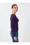 Purple Round Neck Slim Fit Long Sleeve Blouse - 2