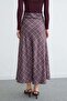 Plaid Patterned Maxi Length Satin Skirt - 8