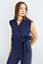 Side Tie Draped Double-Breasted Collared Shirt - 6