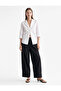 Poplin Fabric Buttoned Turn-Down Collar 3/4 Sleeve Oversize Shirt