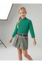 Girl's Knitwear Sweater Houndstooth Model Shorts Belt Black Socks Set of 4 - 4