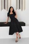 Women's Black Polka Dot Pattern Short Sleeve Square Neck Midi Length Dress --- Dpk081 - 3