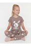 Girl's Summer Rabbit Printed Mink Color Short Sleeve Cotton Pajama Set - 4