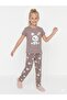 Girl's Summer Rabbit Printed Mink Color Short Sleeve Cotton Pajama Set