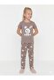Girl's Summer Rabbit Printed Mink Color Short Sleeve Cotton Pajama Set - 3