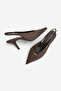 Women's Stiletto Pointed Toe Open Back Elastic Short Buckle Classic Heeled Shoes Agira Brown Suede - 8