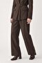 Brown Linen Blend Women's Trousers - 3