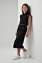 Black Zero-Sleeve Crop Top and Slit Detailed Skirt Girls' Top and Bottom Set 24004