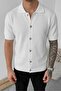Men's Buttoned Embossed Textured Polo Collar Knitted Shirt - 3