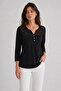 Women's Black Front and Back Lace Detailed Buttoned Long Sleeve Blouse - 4