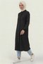 Black 100% Cotton Muslin Fabric Zippered Long Hijab Women's Tunic - Compatible for Hajj, Umrah, and Daily Use - 3