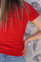 Red Short Sleeve Buttoned Blouse - 4
