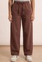 Brown 4-Season Elastic Waist Lace-Up Wide-Leg Gabardine Women's Trousers - Relaxed Fit Casual Palazzo with Pockets