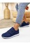 Navy Blue Women's Sneaker Breathable Fabric Velcro Non-Slip Sole Flexible Comfortable Lightweight Sports Shoes