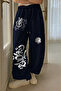 Graffiti Smk Axolotl Printed Oversize Wide Leg Navy Blue Relaxed Fit Women's Sweatpants - 2