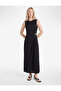 Sleeveless Crew Neck Midi Length Aerobin Satin Dress with Accessory Detail - 2