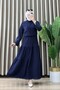 Yasmin Skirted Suit Maya Fabric Women's Navy Blue Sleeves and Pocket Lace Detailed Skirted Hijab Suit