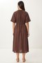 Tie-Detail Summer Crinkle Dress Lub0333 Brown - 5
