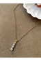 Celeste Steel Stone Necklace – Gold Color, Elegant Row of Zircon Stone Detail, Casual and Stylish Women's Necklace 40+5cm