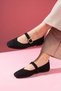 Minori Black Knitted Textured Gold Buckle Belted Knitwear Ballerina