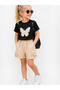 Round Neck Summer Print Stone Detailed Capri Girls' Top and Bottom Set