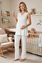Women's Ecru Lace Special Design Maternity Pajama Set - 5