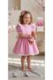 Pink Ruffled Shoulder Cotton Girls' Dress + Buckle