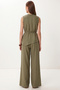 Asymmetrical Linen Suit with Tie Detail Lby0057 Khaki - 7