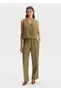 Khaki Linen Pleated Trousers