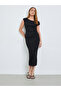 Black Textured Asymmetric Neck Bodycon Midi Dress - 3