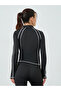 Black Contrast Stitch Detail Thumbhole Half Zip Up Top - 5