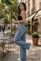 Zayyn Women's Medium Snow Wash Blue Lycra Extra High Waist Palazzo Loose Jean Trousers - 5