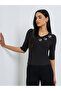 Black Floral Lace Embroidery Fitted T-Shirt - 4
