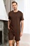 Men's Short Sleeve Shorts Bamboo Pajama Set 260019 Brown - 4