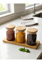 Vacuum Bamboo Lid 3-Piece Glass Spice Set and Natural Bamboo Base - 6X8 cm