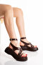 Brown Leather Cross-Strapped Ankle-Wrap Thick High-Heeled Women's Sandals - 2