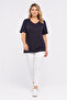 Women's Plus Size Navy Blue, V-Neck Floral Patterned Blouse 65N39484 - 8