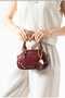 Women's Oval Design Gold Detail Heart Charm Gift Adjustable Strap Hand Shoulder Crossbody Bag Burgundy