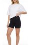 Women's Black High Waist Seamless Ribbed Biker Shorts Leggings Gathering Seamless