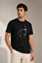 Men's Minimal Printed T-Shirt with Dog Figure Short Sleeve Summer T-Shirt - Black - 3