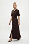 Women's Alisa Belted Gold Buttoned Long Woven Brown Shirt Dress - 3