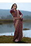Maroon Silk Saree with Gold Zari Border & Polka Dot Blouse -MAF1001 | Maroon - 4
