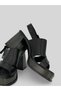 Zoryla Women's Off-White Leather Gold Buckle Thick Heeled Patent Leather Band Mini Platform Open-Front Heeled Sandals 8 cm - 6